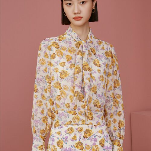 【廖廖粉丝专享】黄玫瑰雪纺衫气质飘带领时尚M314300488