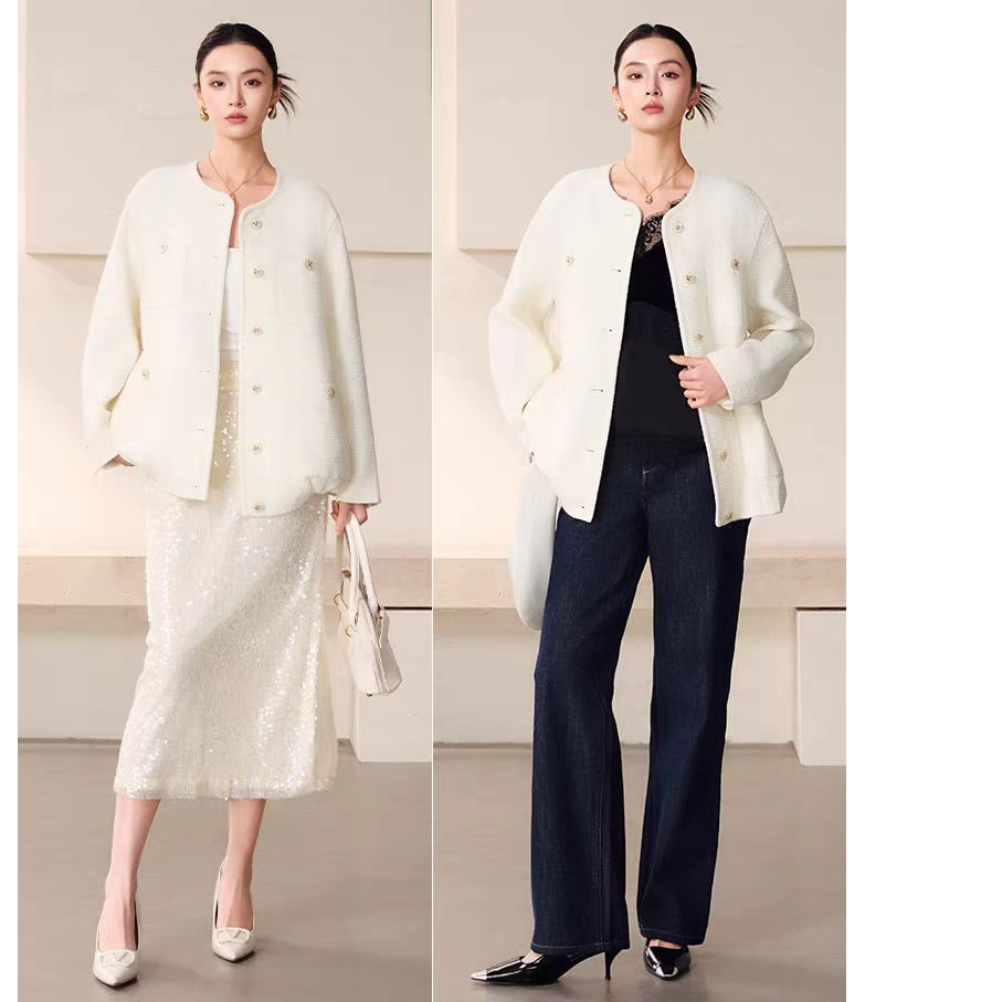 【粉丝专属】【商场同款】曼德诗小香风外套新款绵羊毛花呢M42130