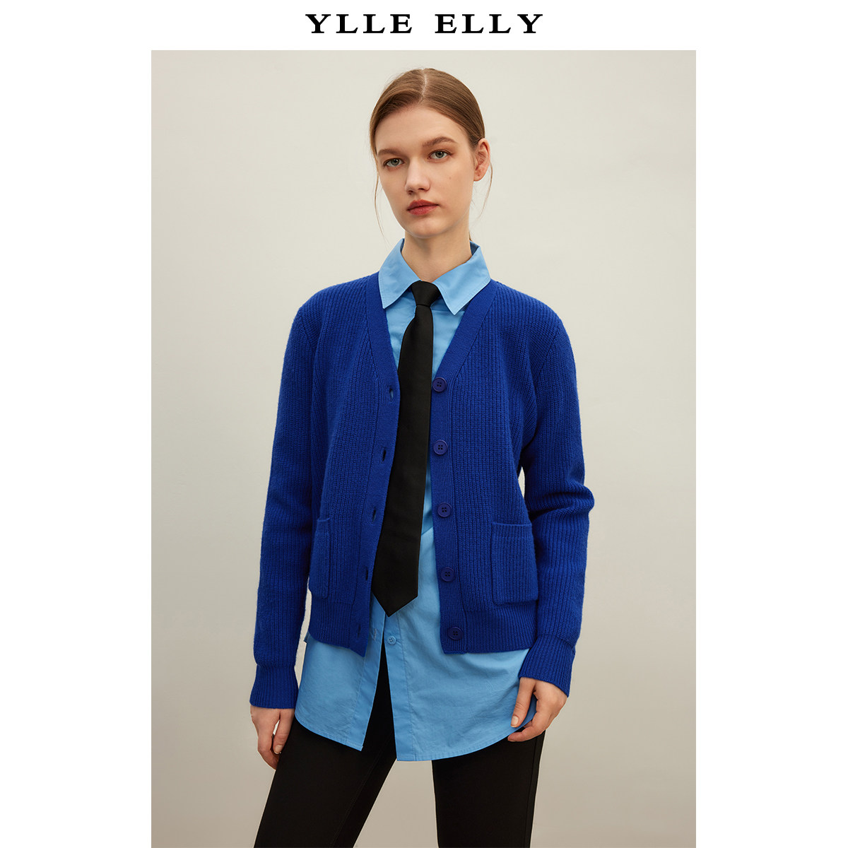 【廖廖粉丝专属】YLLE ELLY全羊毛开衫冬季新款纯色时尚短款