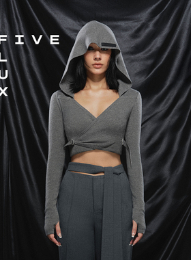 FIVE FLUX失语吉普赛人系列秋冬短款连帽针织衫套头V领长袖上衣女