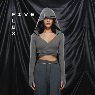 套头V领长袖 连帽针织衫 上衣女 FLUX失语吉普赛人系列秋冬短款 FIVE