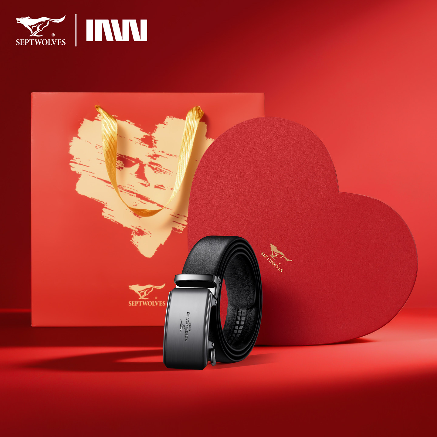 七匹狼男士皮带2026情人节限定浪漫爱心礼盒送男友商务自动扣裤带