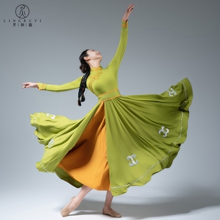 蒙古族舞蹈演出服装 成人少数民族表演舞蹈服女艺考练习日常摆裙