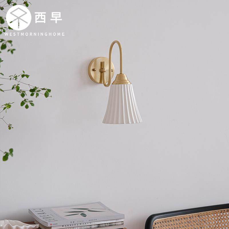 西早 artdeco中古卧室床头壁灯 法式复古客厅走廊过道玄关全铜灯