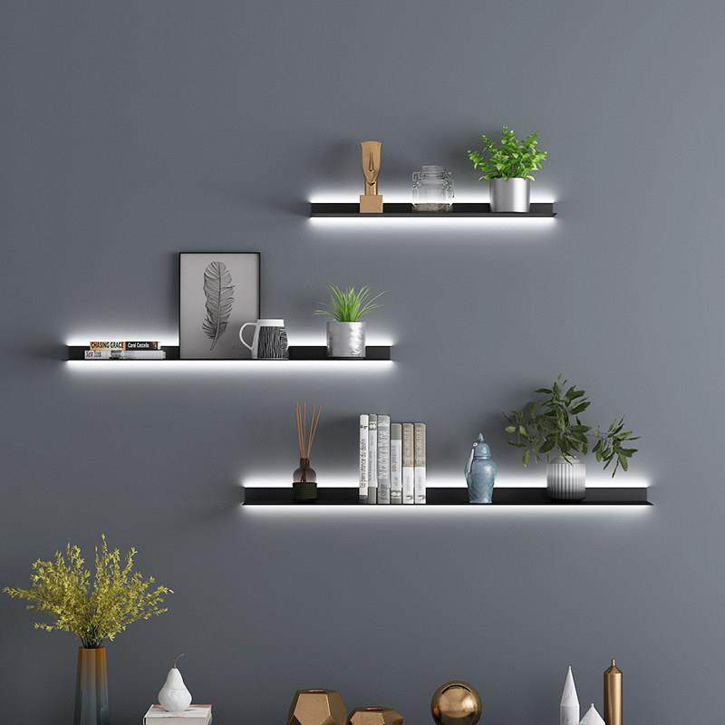 发光墙上置物架层板客厅创意简约现代挂墙面铁艺金属一字隔板