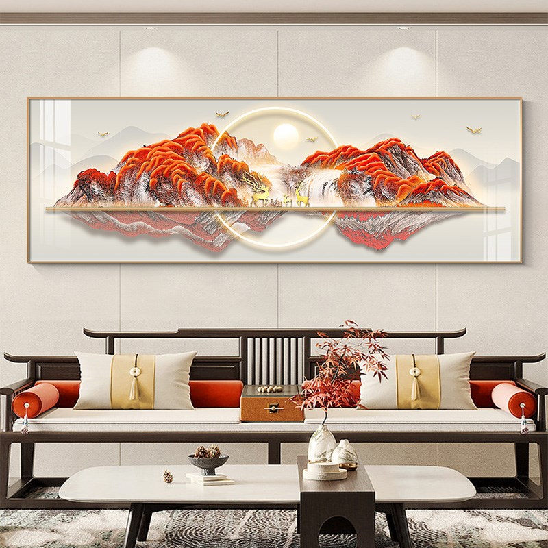 鸿运当头客厅挂画有靠山办公室山水画高级装饰画背景墙沙发墙壁画