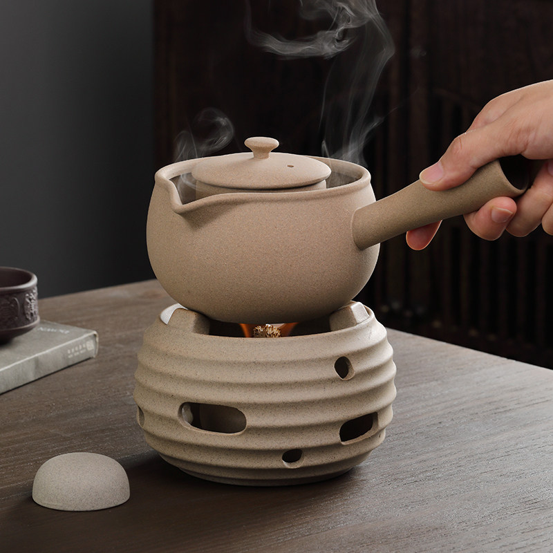 爱赏围炉煮茶罐罐茶煮茶器煮奶茶专用壶黑晶炉侧把煮茶壶碳烤炉套