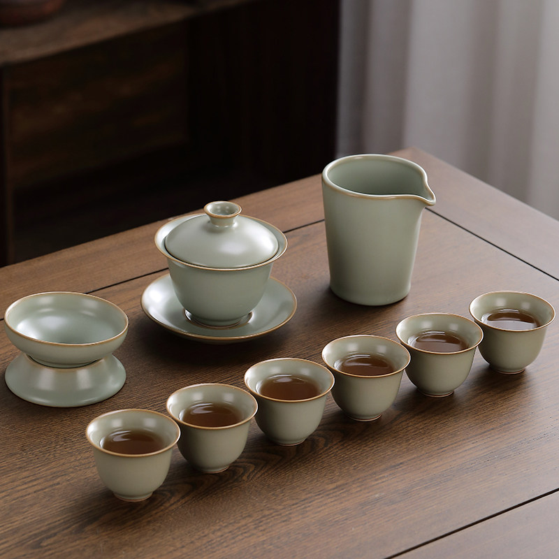 爱赏汝窑茶具套装家用整套功夫茶具礼盒送礼待客养壶泡茶喝茶盖碗