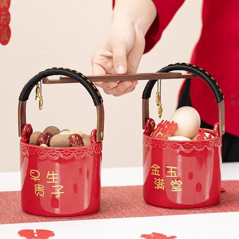 结婚子孙桶婚礼陪嫁用品大全出嫁用喜事陶瓷摆件娘家女方嫁妆宝桶