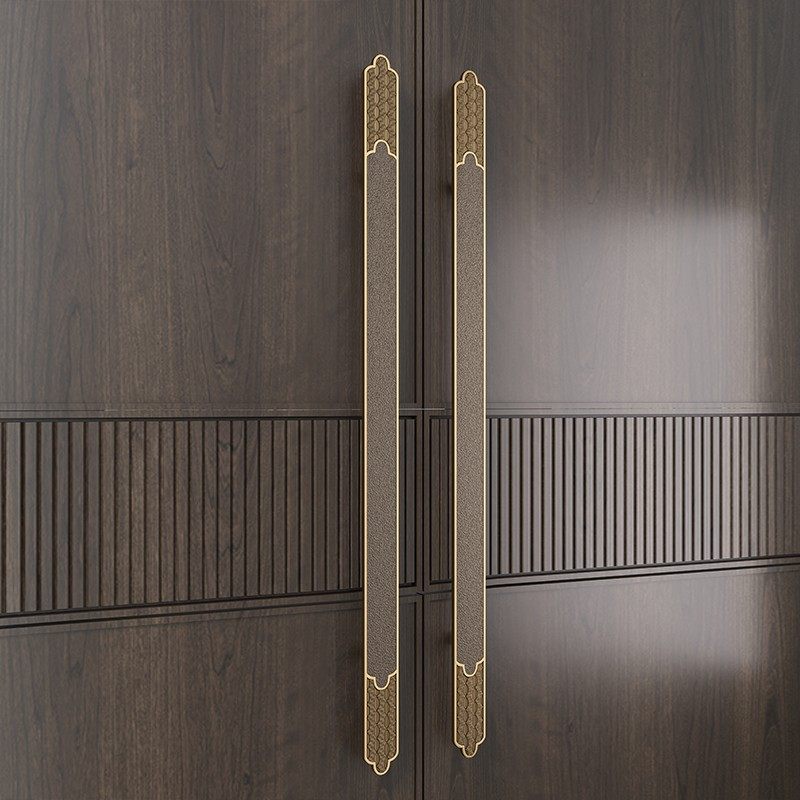 新中式玻璃门拉手实木门大把手仿古铜酒店包厢实心雕刻大门拉手