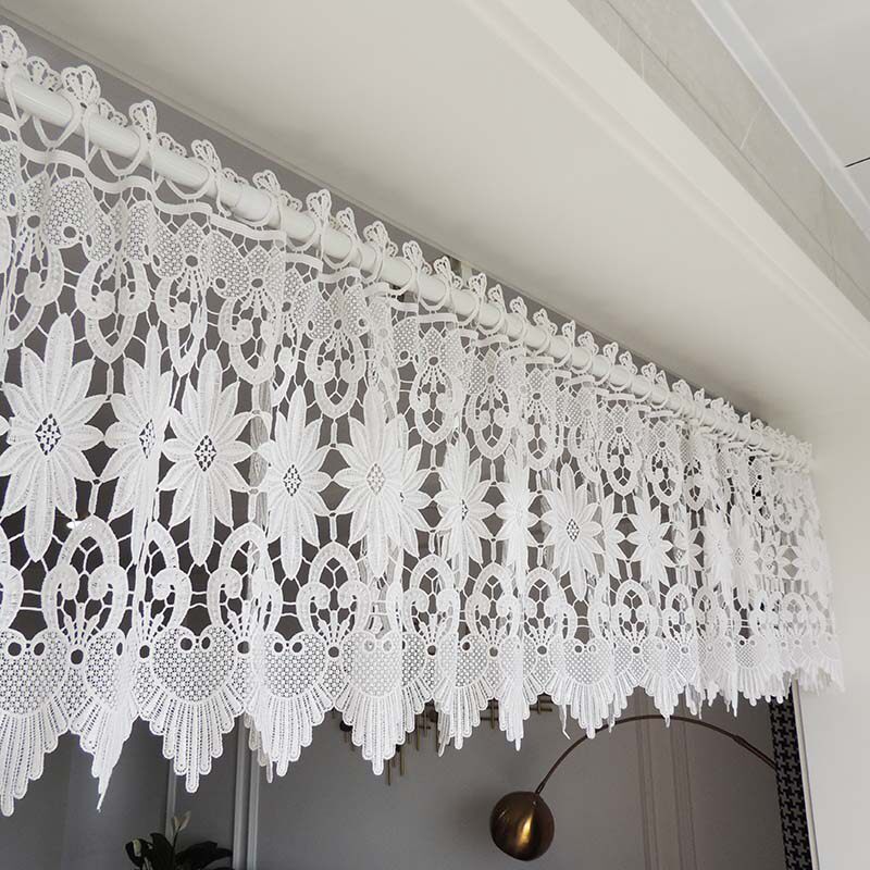 美式蕾丝镂空钩花遮挡半截窗帘 门帘成品挂帘客厅隔断装饰小帘头
