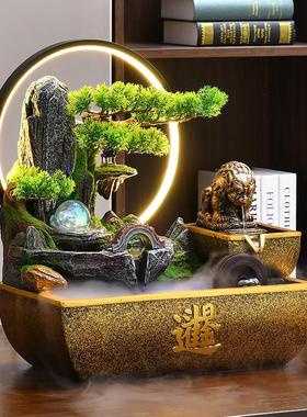 八方来财流水摆件假山循环水造景客厅茶室桌面招财风水轮开业乔迁