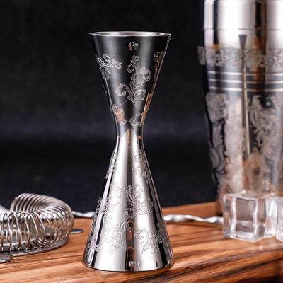 酒吧调酒日式调酒量酒器刻花盎司器复古量杯蚀刻带刻度一体量酒器