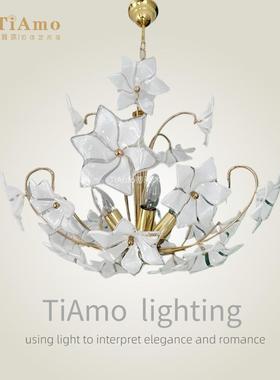 法式Murano穆拉诺中古风复古现代设计师客厅餐厅卧室花卉玻璃吊灯