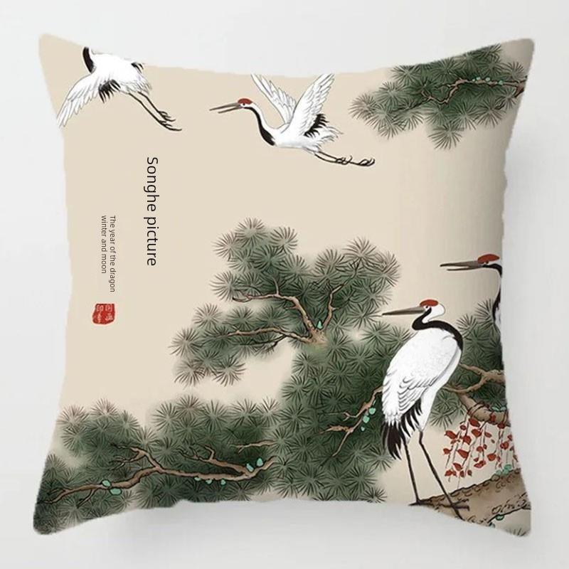 松鹤延年抱枕套十字绣新中式客厅沙发靠枕禅意水墨自己绣简单大气