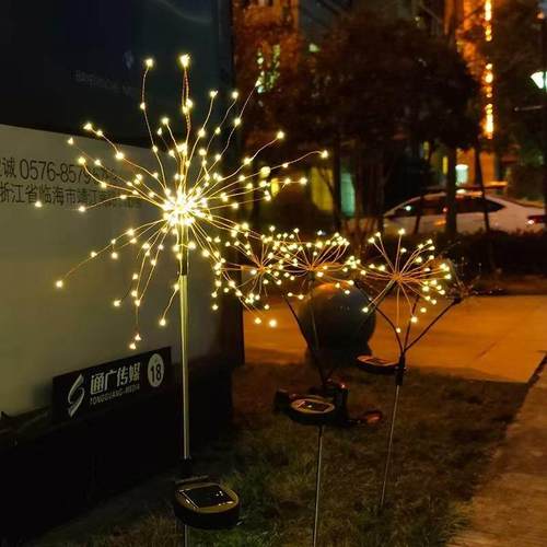 户外花园庭院led太阳能地插烟花灯铜线灯串8功能蒲公英灯装饰彩灯