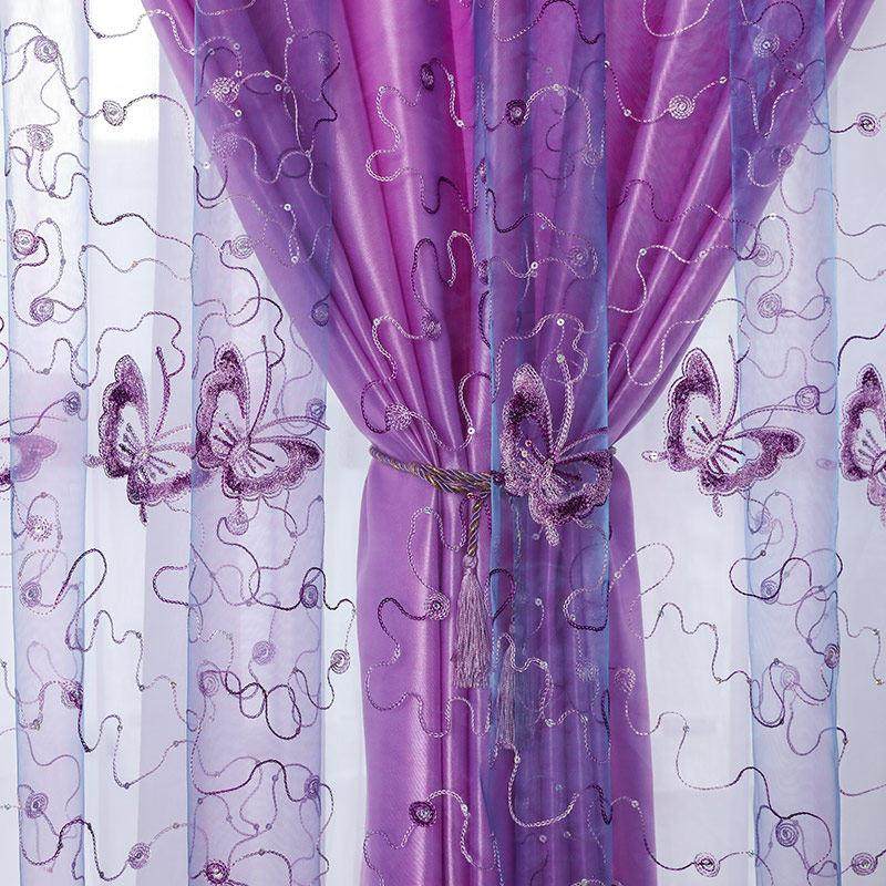 欧式两层绣花纱帘美容院隔断客厅卧室阳台书房现代简约遮光窗帘布