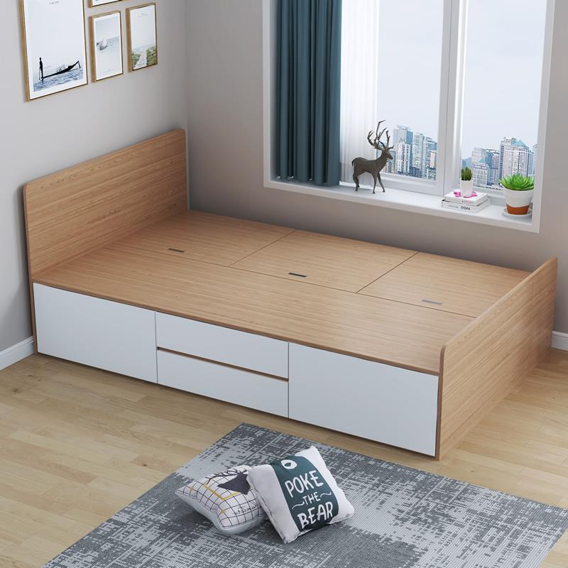 榻榻米床主卧现代简约小户型单人床一米二收纳板式高箱储物床定制