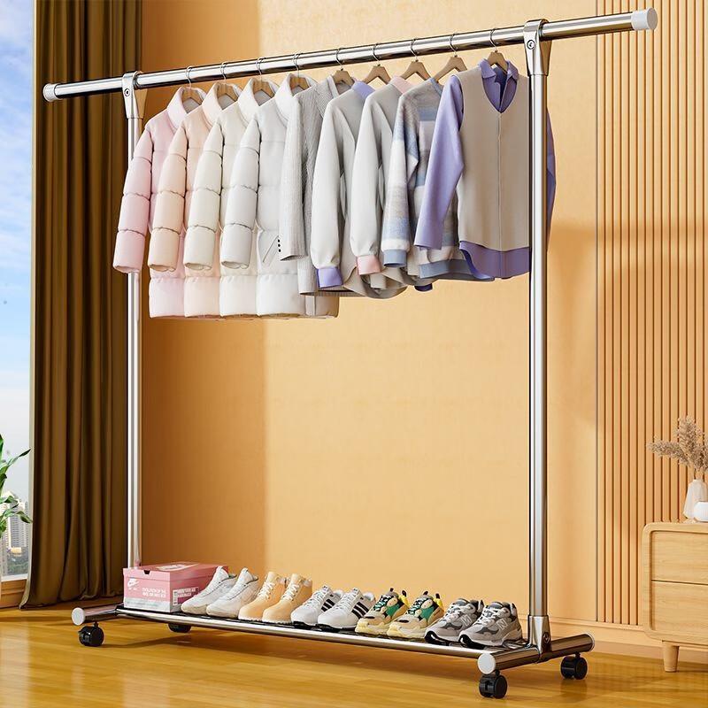 不锈钢晾衣架单杆式落地室内家用晾衣杆式阳台晒衣架卧室挂衣架