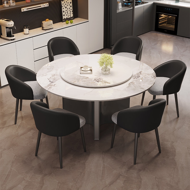 斯帝罗兰圆形岩板餐桌椅2024新款现代简约轻奢大理石圆桌家用10人