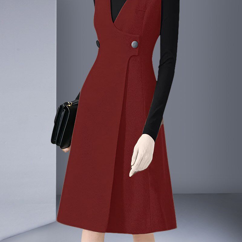 法式轻奢吊带连衣裙2025春秋新款红色修身背心马甲打底裙中长款潮