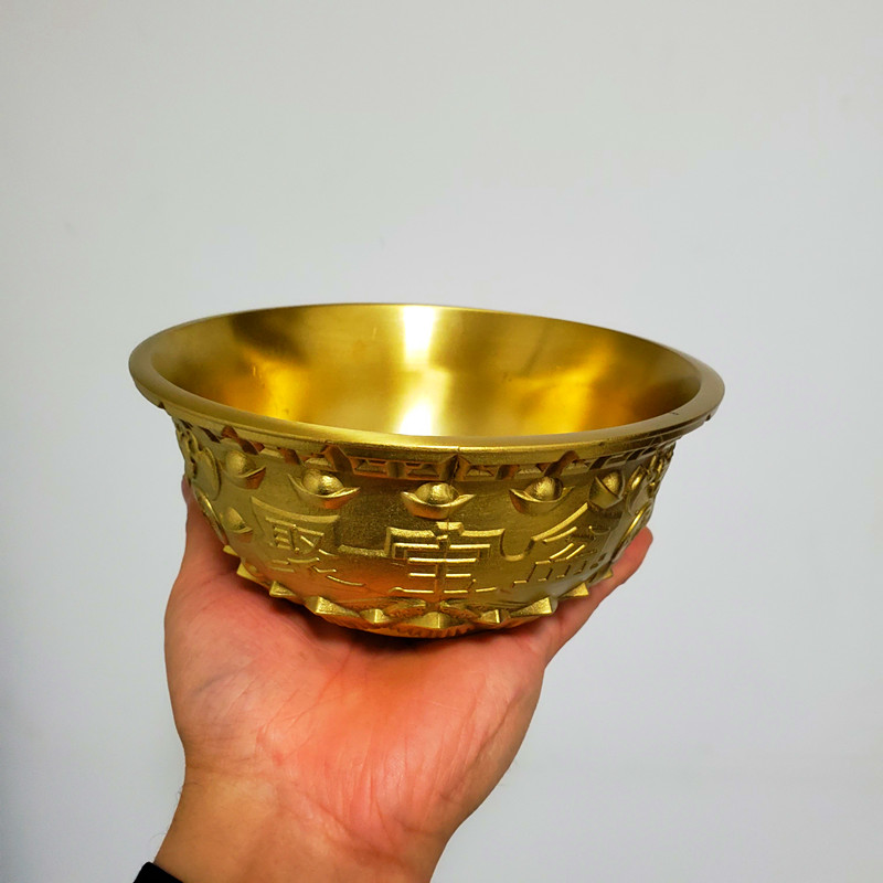 聚宝盆黄铜深雕立体雕刻摆件各种型号铜器工艺品装家居装饰品
