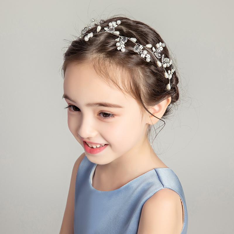 女童发饰儿童演出头饰品小花童礼服配饰女孩饰品水钻发箍头链发圈