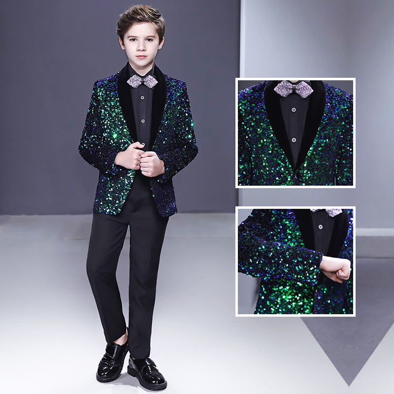 儿童西装套装英伦风男童花童小主持人礼服钢琴演奏走秀演出服亮片