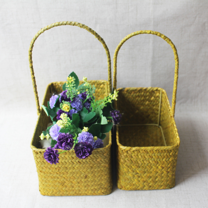 003N总汇 海草编织篮伴手礼盒家居收纳篮 新年摆件礼品长提手篮子