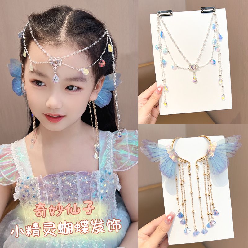 蝴蝶结边夹小香风公主儿童发饰女童对夹精致新年发夹珍珠额链发卡