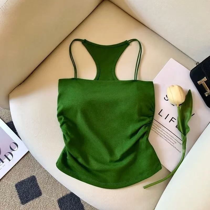 夏季小吊带背心式女内搭打底外穿美背文胸一体带胸垫抹胸上衣白色