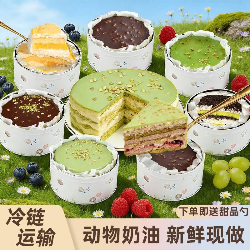 动物奶油巧克力蛋糕铁罐蛋糕动物奶油甜品奶酪生日礼物送抹茶蓝莓