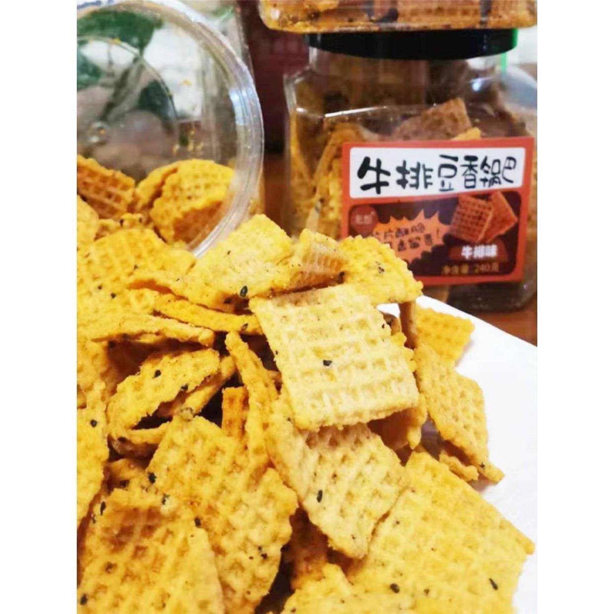 龙想牛排豆香锅巴麻辣牛排味椒香花椒锅巴装咸香膨化休闲小零食