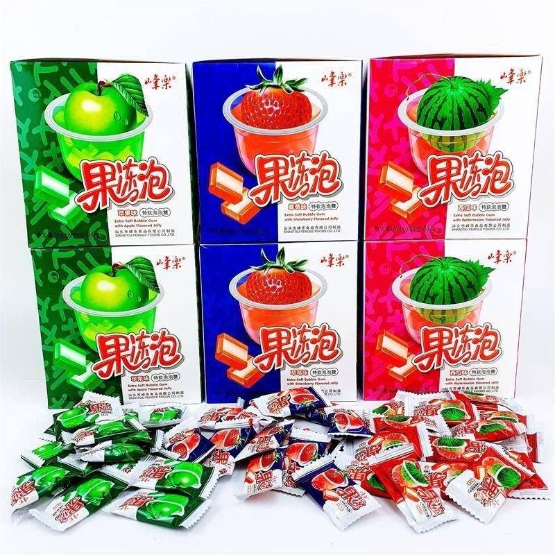网红峰乐西瓜草莓苹果味夹心果冻泡泡糖口香糖儿童学校怀旧零食