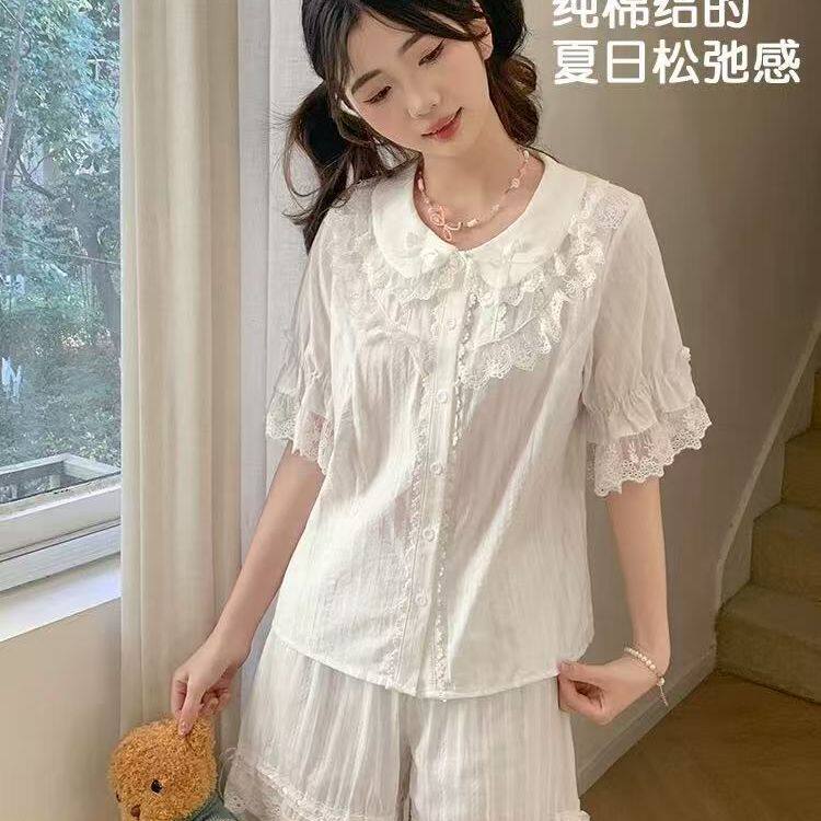 内搭夏娃娃领短袖棉衬衫