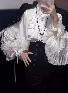 洛丽塔2025新款暗黑系哥特风衬衫蝙蝠袖宽松Lolita春秋红黑色衬衣