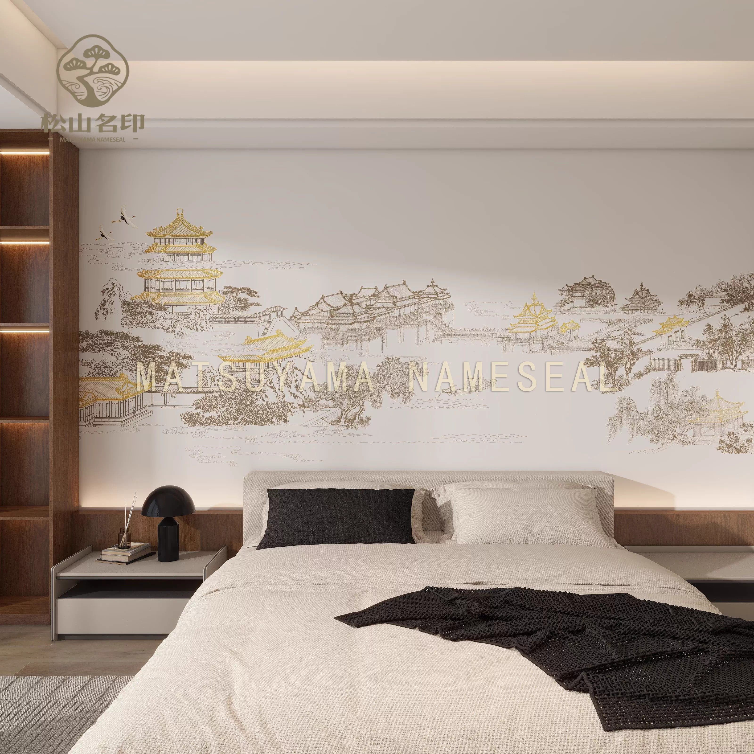 新中式线描阁楼3d立体浮雕壁画电视背景墙客厅玄关背景定制壁画,家装主材,定制壁画,淘宝优惠券,粉丝福利购,淘宝优惠卷