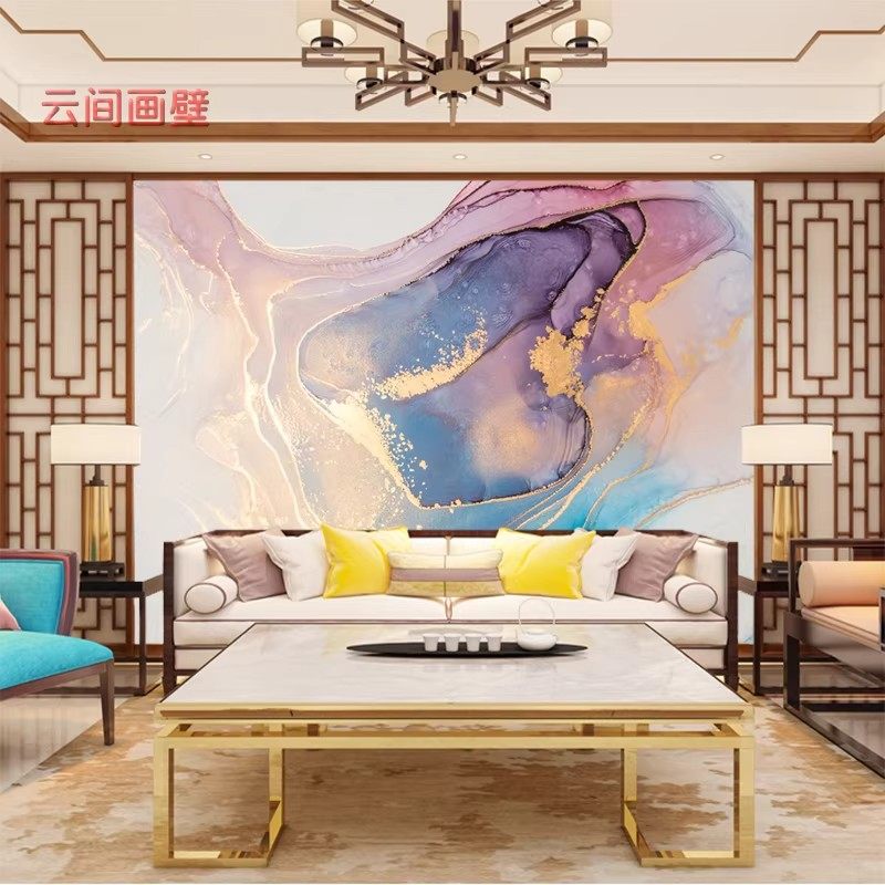 现代简约抽象艺术墙布客厅沙发背景墙装饰大理石壁纸卧室床头壁画