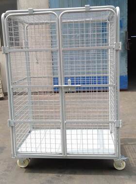 旺扬物流中转笼车加密双门带顶四面台车可折叠L型仓储笼车