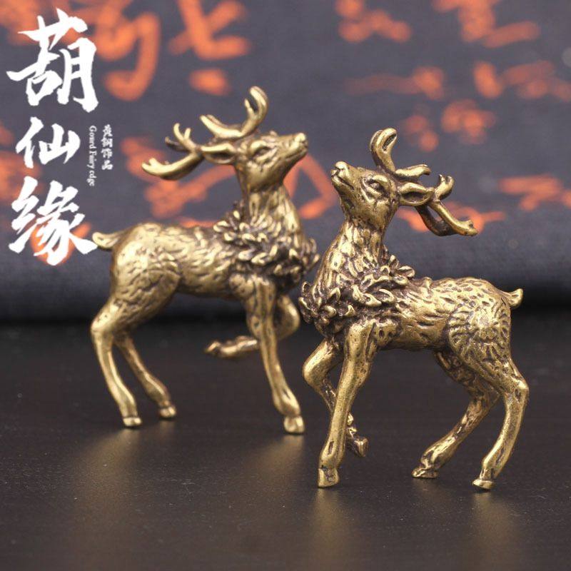 纯铜鹿摆件(一对)实心黄铜梅花鹿麋鹿铜器路路发财黄铜工艺摆件