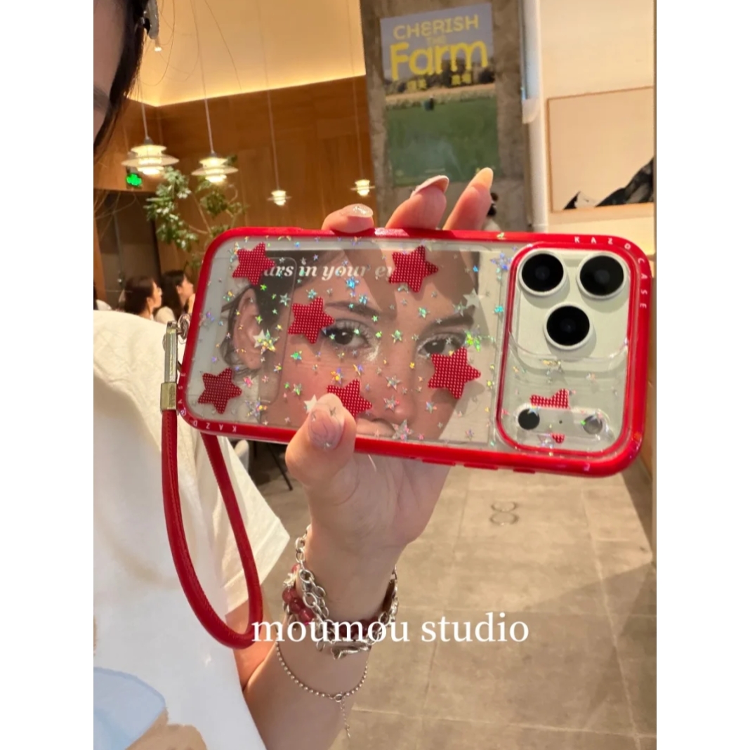 韩系ins红框闪粉星星卡纸女孩