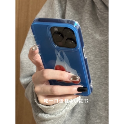 ins简约蓝底购物袋苹果手机壳