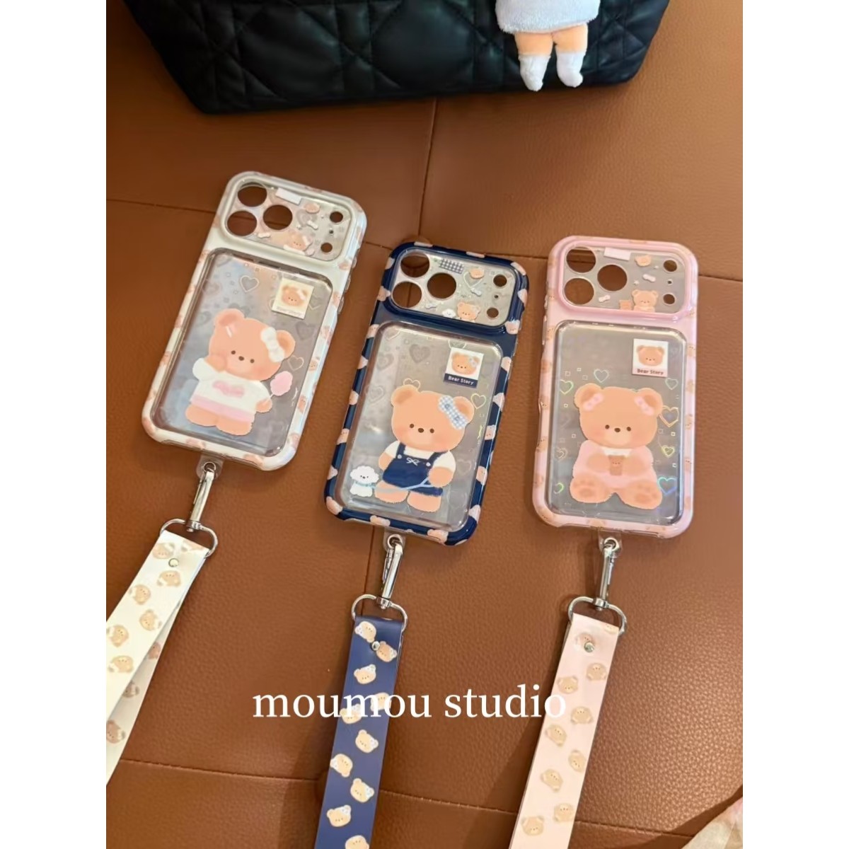 MOMOMOSTUDIOS卡通ins可爱渐变爱心饼干小熊挂绳适用iPhone17promax新款16pro苹果手机壳15pro双层17全包防摔