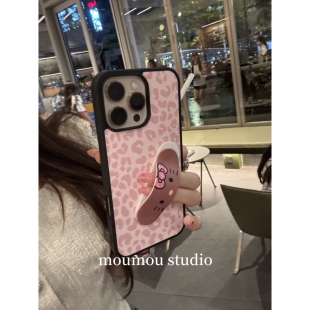 15pro苹果手机壳14pro磨砂13全包防摔硬 MOMOMOSTUDIOS可爱ins粉豹纹kitty创可贴支架适用iPhone16promax新款