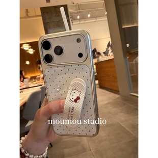 MOMOMOSTUDIOS韩系ins白底波点创可贴KT支架适用iPhone17promax新款 16pro苹果手机壳15pro银边14全包13保护套