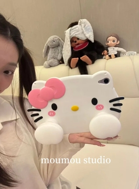 MOMOMOSTUDIOS可爱大脸白色KT支架适用iPad11保护壳2025新款11寸苹果ipad9保护套mini6硅胶软壳平板保护套