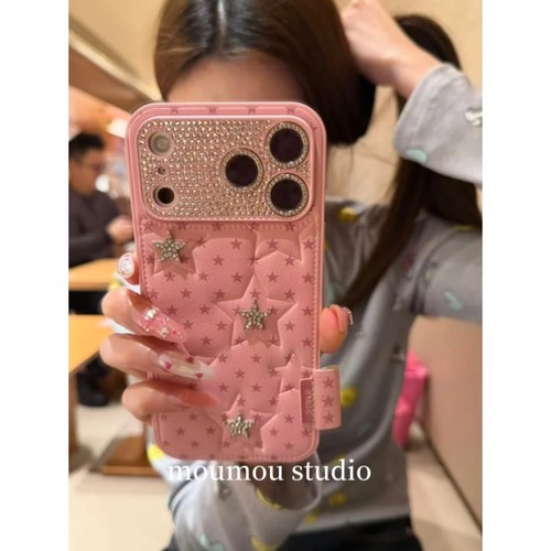 韩系ins粉色点钻满屏星星手机壳