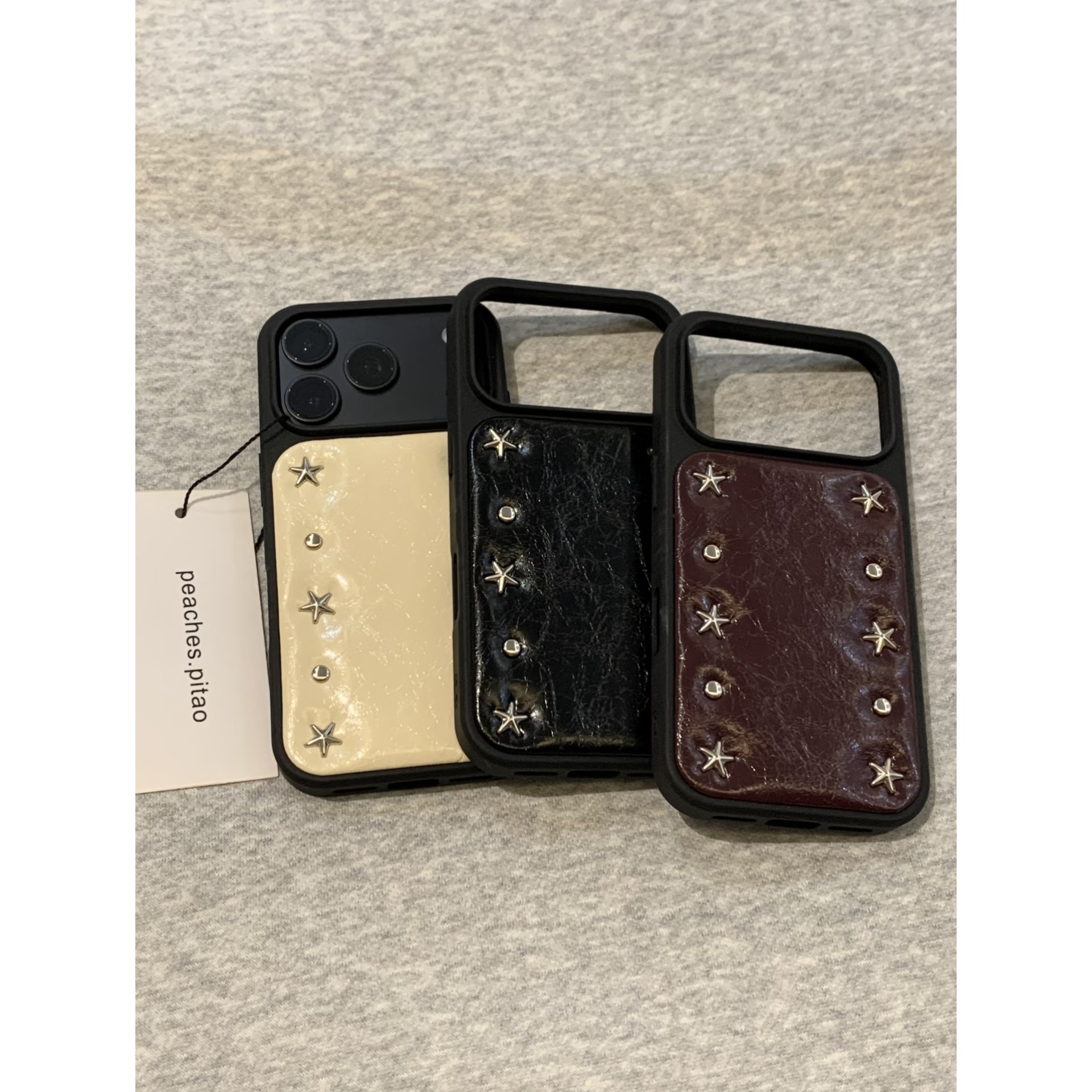 MOMOMOSTUDIOS韩系ins小众时髦铆钉星星适用iPhone18promax新款17pro苹果手机壳16pro皮质15全包防摔软壳简约