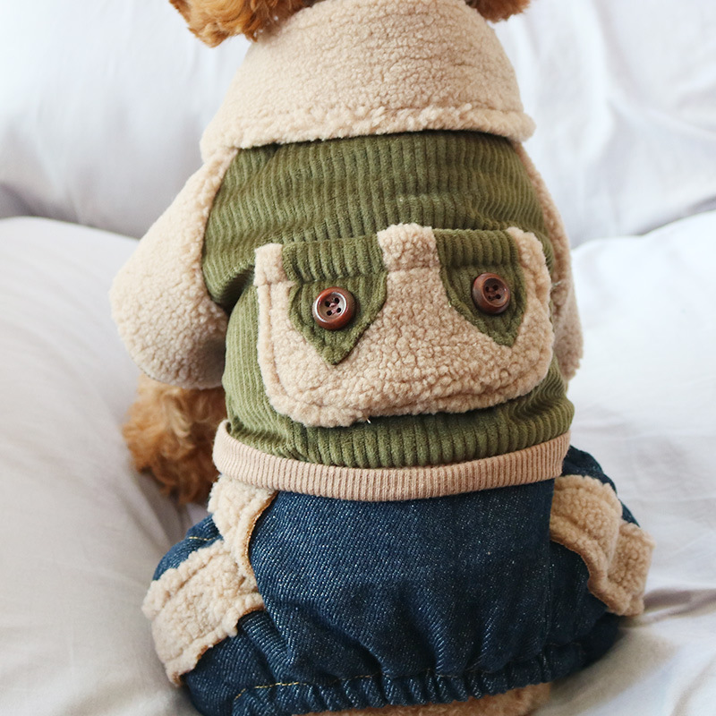 小型犬狗狗四脚衣服秋冬装宠物泰迪比熊秋装冬天厚款条纹夹克棉衣