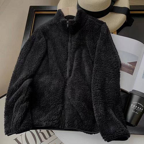 双面抓绒外套男加绒休闲秋冬季保暖珊瑚绒宽松立领北极绒开衫卫衣